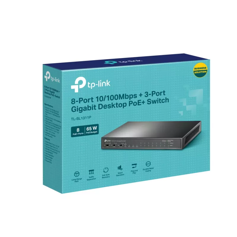 TP-Link 8 portu 10/100 Mb/s + 3 portu gigabitu galddatora slēdzis ar 8 portu PoE+