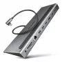 Dokstacija Axagon HMC-4KX3 USB-C 5Gbps centrmezgls, 3x USB-A, 2x HDMI, DP, RJ-45, SD/microSD, audio, PD 100W, kabelis 40cm