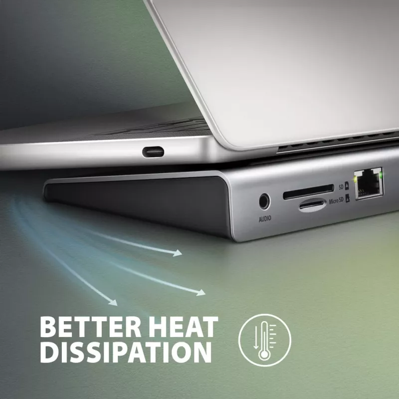 Dokstacija Axagon HMC-4KX3 USB-C 5Gbps centrmezgls, 3x USB-A, 2x HDMI, DP, RJ-45, SD/microSD, audio, PD 100W, kabelis 40cm