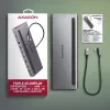 Dokstacija Axagon HMC-4KX3 USB-C 5Gbps centrmezgls, 3x USB-A, 2x HDMI, DP, RJ-45, SD/microSD, audio, PD 100W, kabelis 40cm