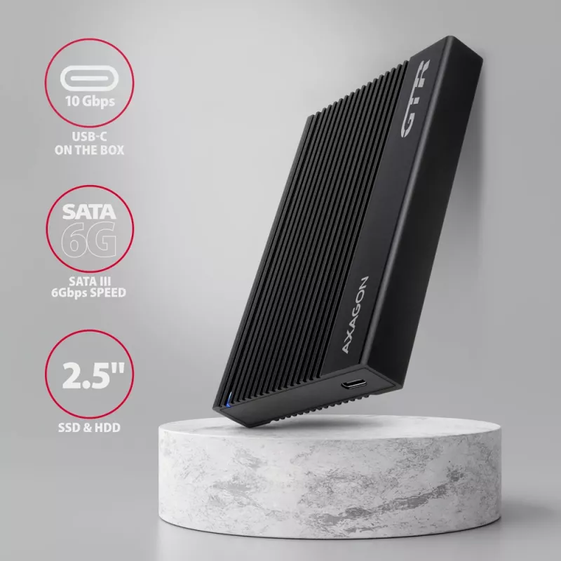 HDD/SSD ārējais korpuss Axagon EE25-GTR USB-C 3.2 Gen 2 Melns 2.5 collas