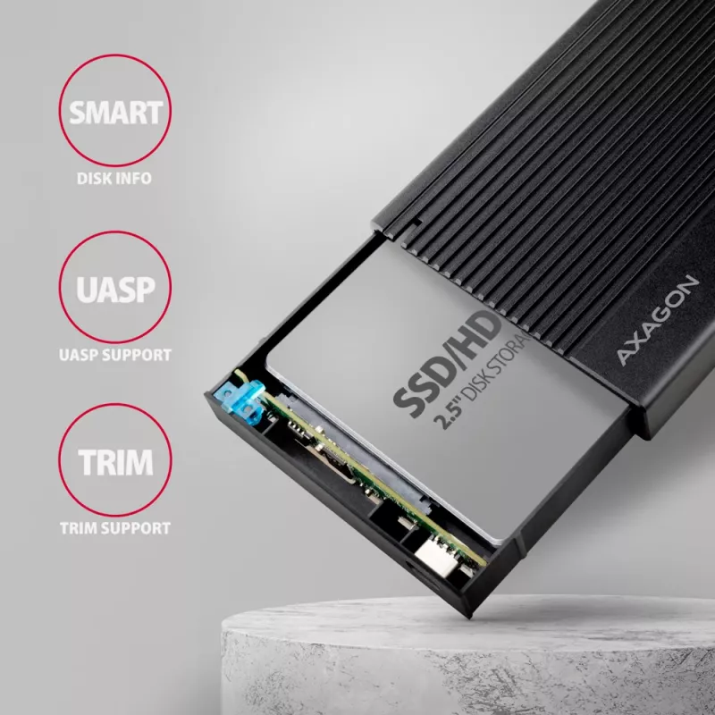 HDD/SSD ārējais korpuss Axagon EE25-GTR USB-C 3.2 Gen 2 Melns 2.5 collas