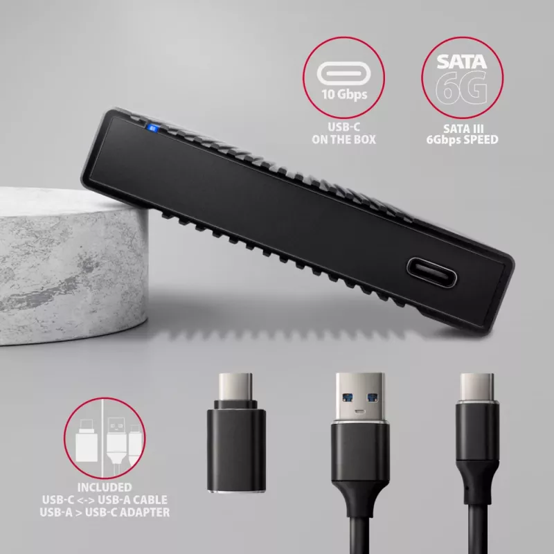 HDD/SSD ārējais korpuss Axagon EE25-GTR USB-C 3.2 Gen 2 Melns 2.5 collas