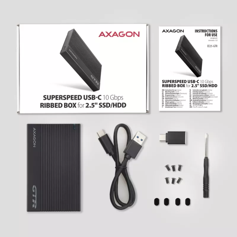 HDD/SSD ārējais korpuss Axagon EE25-GTR USB-C 3.2 Gen 2 Melns 2.5 collas