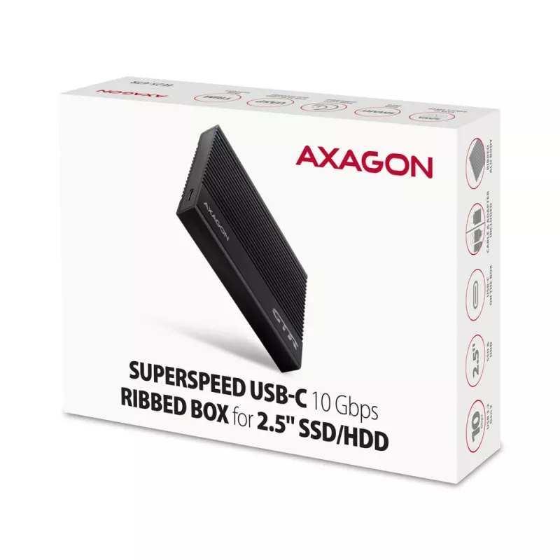 HDD/SSD ārējais korpuss Axagon EE25-GTR USB-C 3.2 Gen 2 Melns 2.5 collas