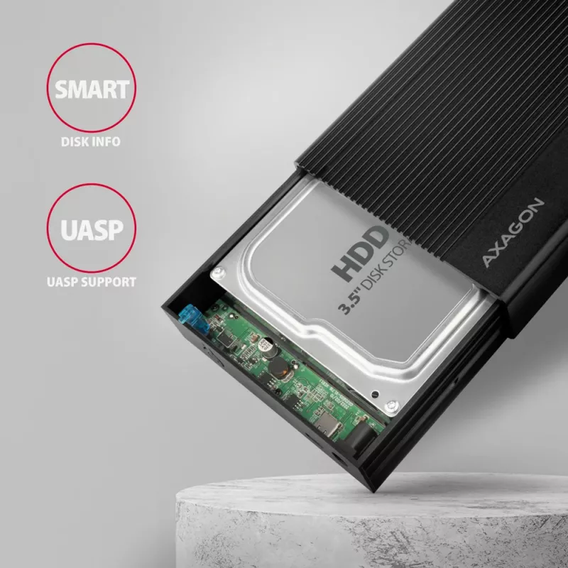 Axagon EE35-GTR USB-C 5Gbps - SATA 6G, 3.5 RIBBED box MELNS - USB Type C HDD korpuss 3.5 collu
