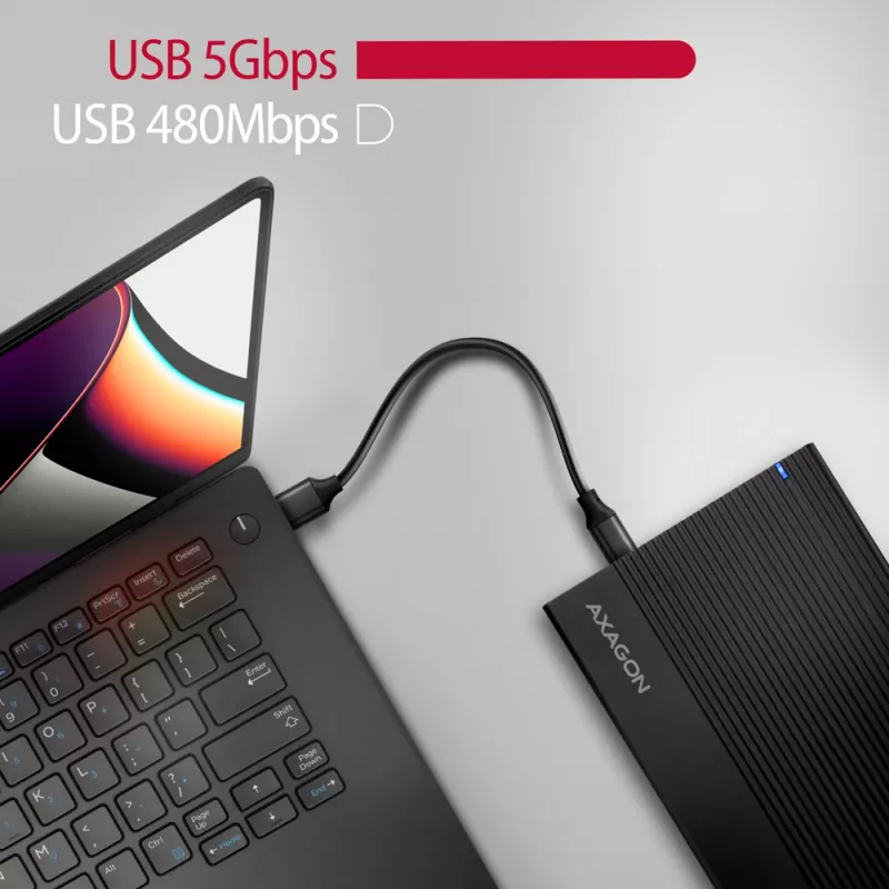 Axagon EE35-GTR USB-C 5Gbps - SATA 6G, 3.5 RIBBED box MELNS - USB Type C HDD korpuss 3.5 collu