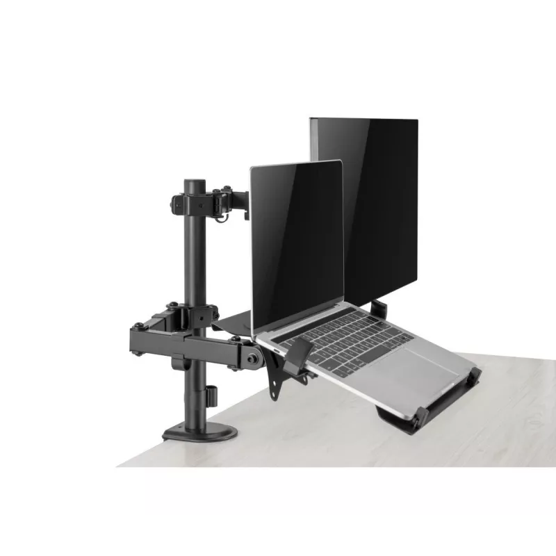 Monitoru statīvs Gembird MA-DA-03 32 collu ekrāniem, galda skava/caurums, divu roku, VESA 75x75–100x100, melns