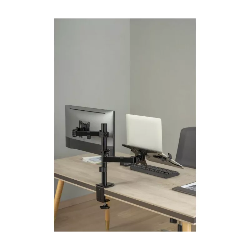 Monitoru statīvs Gembird MA-DA-03 32 collu ekrāniem, galda skava/caurums, divu roku, VESA 75x75–100x100, melns