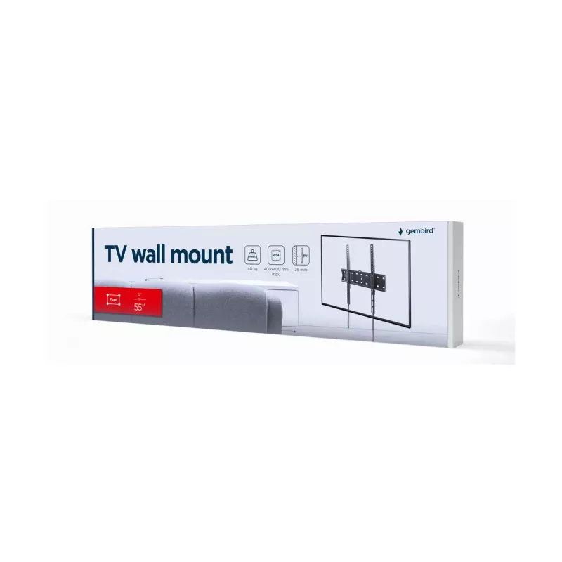 TV stiprinājums Gembird WM-55F-02 melns, 32–55 collu ekrāniem, maks. slodze 40 kg, VESA 200x200–400x400, plāns 2,5 cm