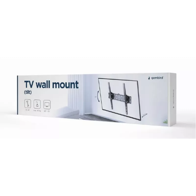 TV stiprinājums Gembird WM-55T-02 32–55 collu ekrāniem, slīpums -12° līdz 12°, VESA 200x200–400x400, 40 kg, melns