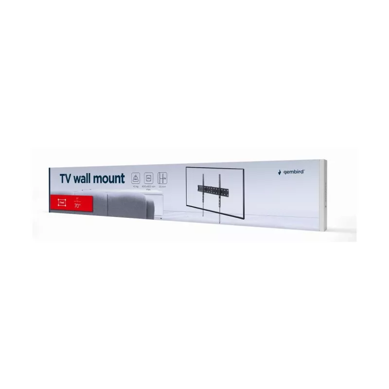 TV stiprinājums Gembird WM-70F-01 melns 37–70 collu televizoriem, 40 kg, VESA 200x200–600x400, 2,5 cm plāns