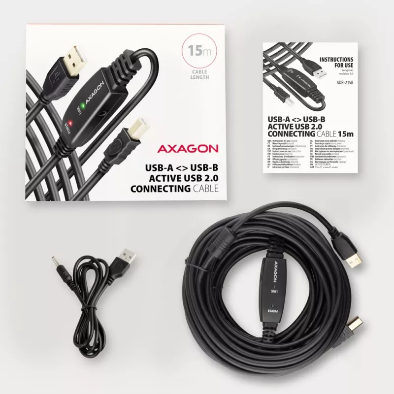 Axagon ADR-215B USB 2.0 A-M -> B-M aktīvais savienotāj-/retranslācijas kabelis 15 m