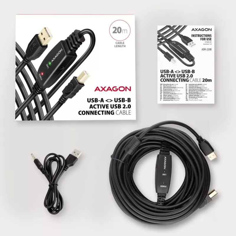 Axagon ADR-220B USB 2.0 A-M -> B-M aktīvs savienojošais/atkārtotāja kabelis 20 m