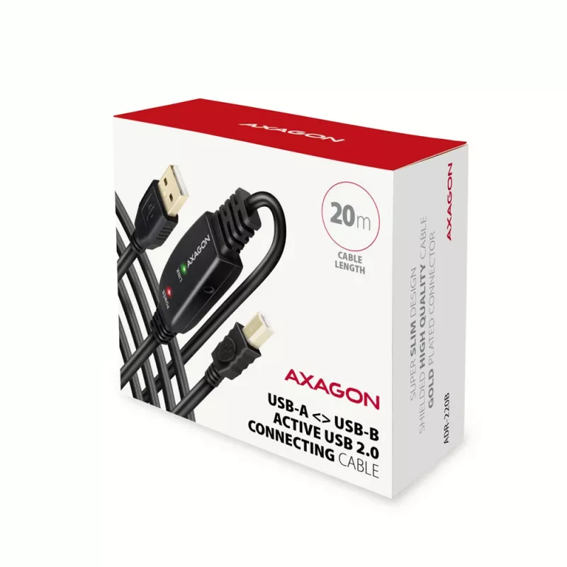 Axagon ADR-220B USB 2.0 A-M -> B-M aktīvs savienojošais/atkārtotāja kabelis 20 m