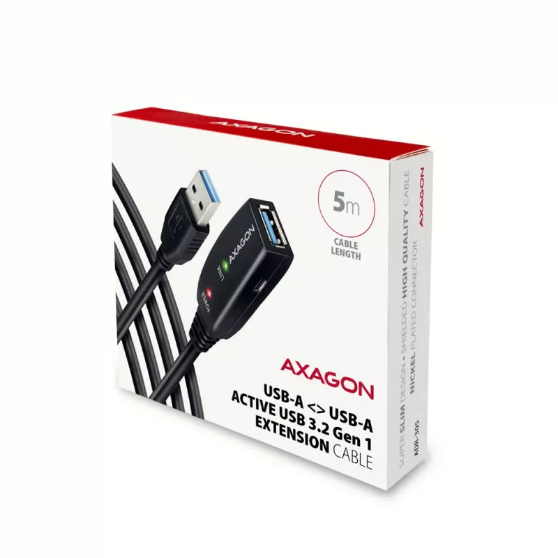 Axagon ADR-305 USB 3.2 Gen 1 A-M -> A-F aktīvais pagarinātājs/atkārtotājs 5 m
