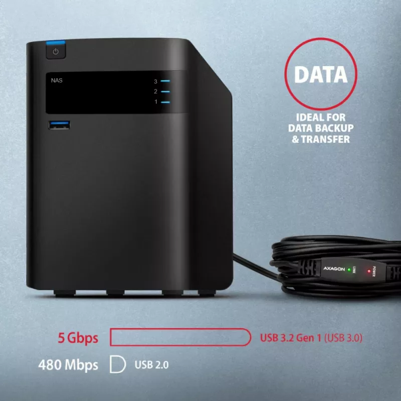 Axagon ADR-310 USB 3.2 Gen 1 A-M -> A-F aktīvs pagarinātāja/retranslatora kabelis 10 m