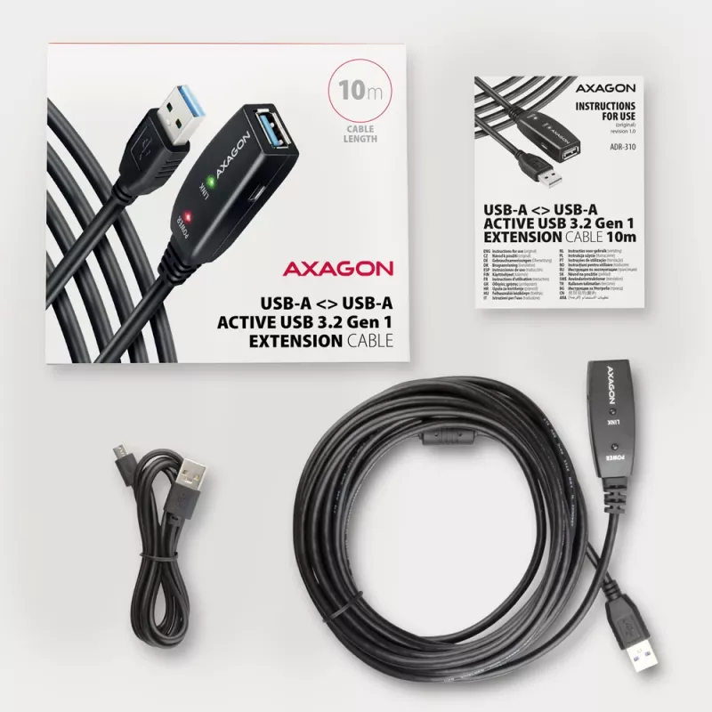 Axagon ADR-310 USB 3.2 Gen 1 A-M -> A-F aktīvs pagarinātāja/retranslatora kabelis 10 m