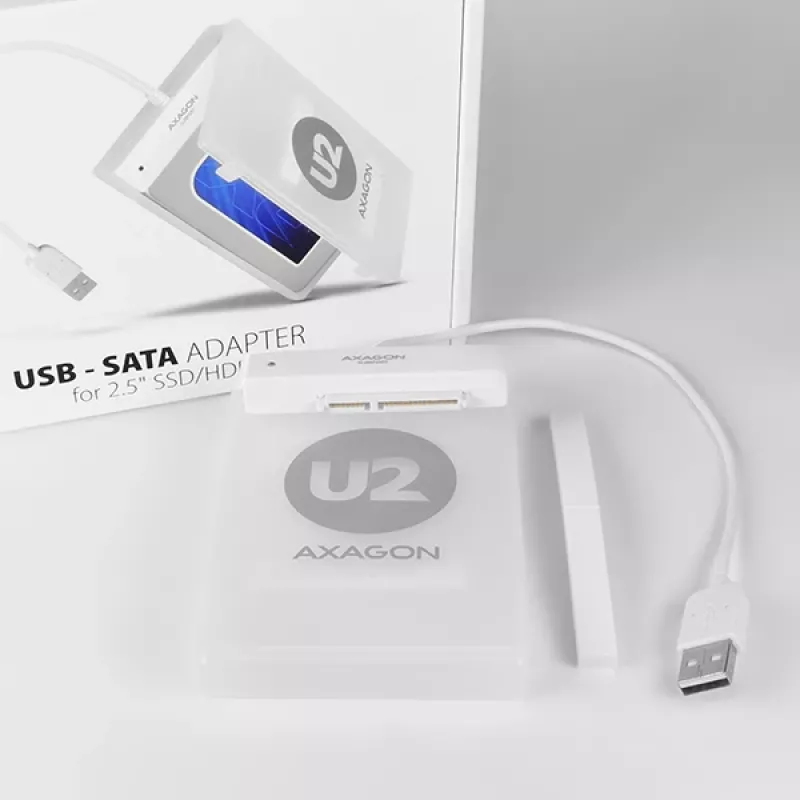 Axagon ADSA-1S USB 2.0 - 2,5 collu HDD SATA, HDD/SSD korpuss, 2,5 collu, Serial ATA, Serial ATA II, Serial ATA III, 0,48 Gbit/s, USB savienojums, Balts