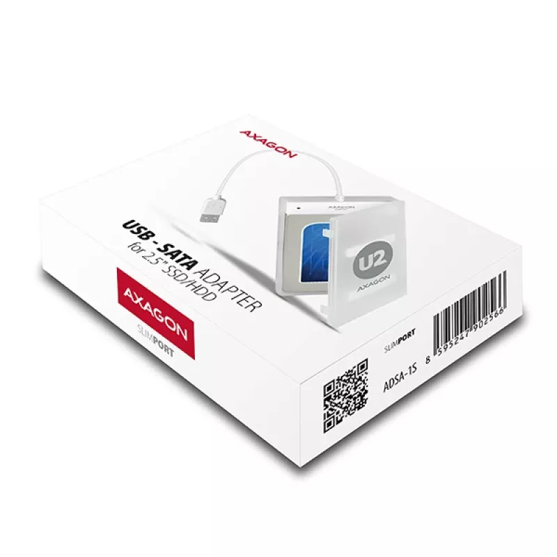 Axagon ADSA-1S USB 2.0 - 2,5 collu HDD SATA, HDD/SSD korpuss, 2,5 collu, Serial ATA, Serial ATA II, Serial ATA III, 0,48 Gbit/s, USB savienojums, Balts