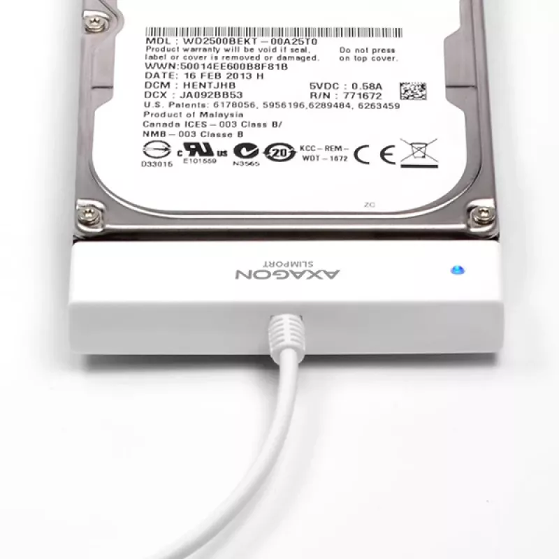 Axagon ADSA-1S USB 2.0 - 2,5 collu HDD SATA, HDD/SSD korpuss, 2,5 collu, Serial ATA, Serial ATA II, Serial ATA III, 0,48 Gbit/s, USB savienojums, Balts