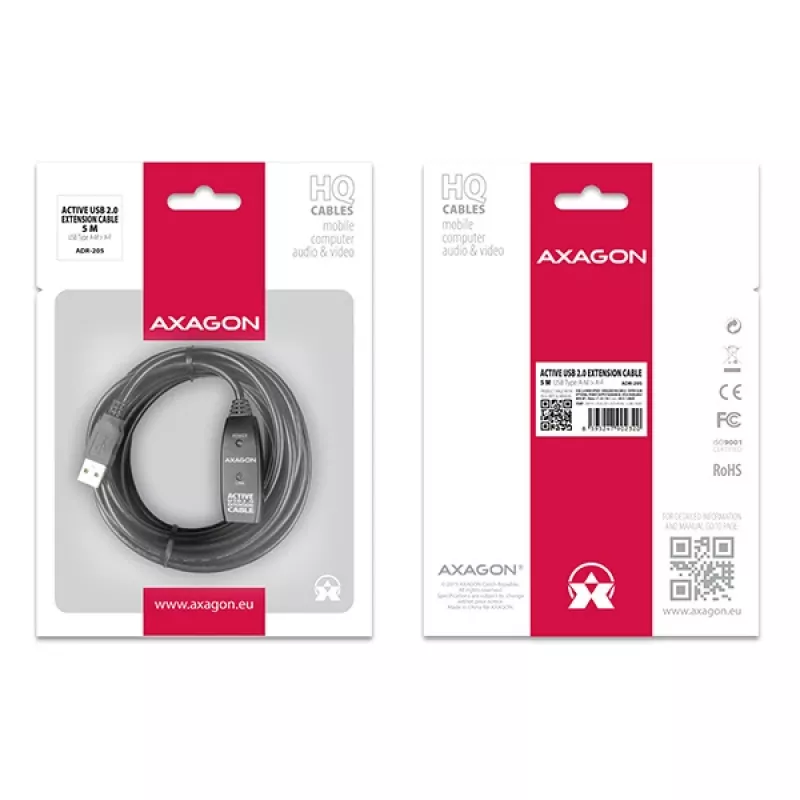 Axagon ADR-205 USB 2.0 A-M -> A-F aktīvais pagarinātāja/retranslatora kabelis 5m
