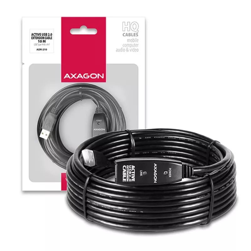 Axagon ADR-210 USB 2.0 A-M -> A-F aktīvs pagarinātāja/retranslatora kabelis 10m