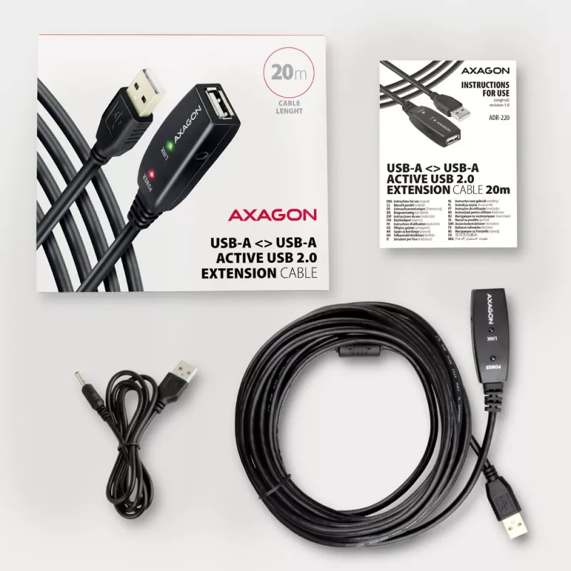 Axagon ADR-220 USB 2.0 A-M -> A-F aktīvs pagarinātāja / atkārtotāja kabelis 20m