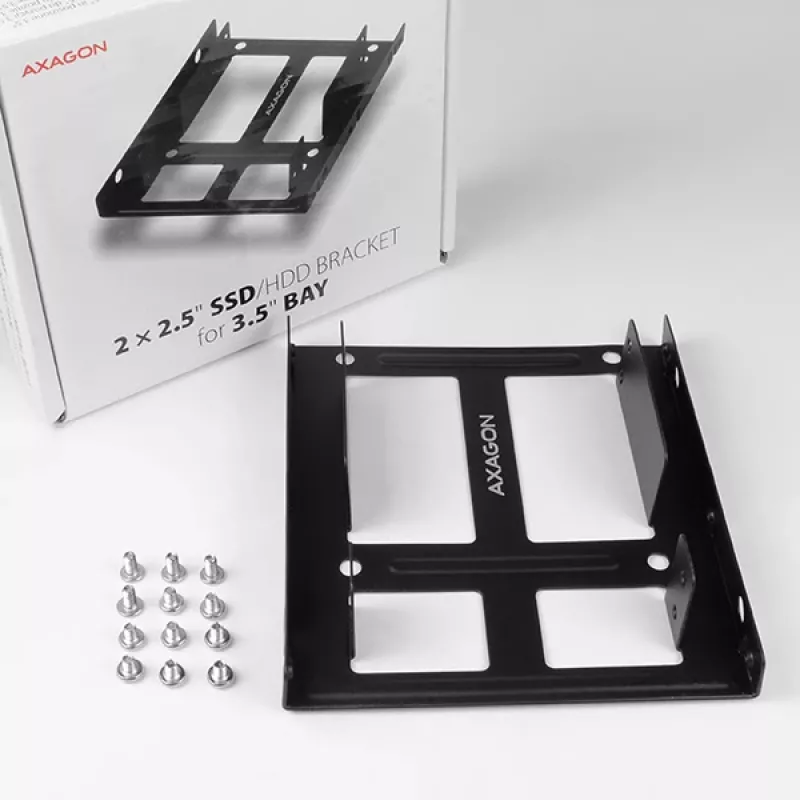 Axagon RHD-225 METAL kronšteins 2x 2,5 collu HDD/SSD ievietošanai 3,5 collu nodalījumā, ventilatora stiprinājums