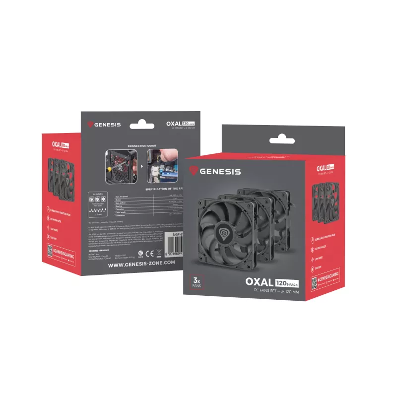 GENESIS Oxal 120 Computer case Fan 12 cm Melns 3 gab.