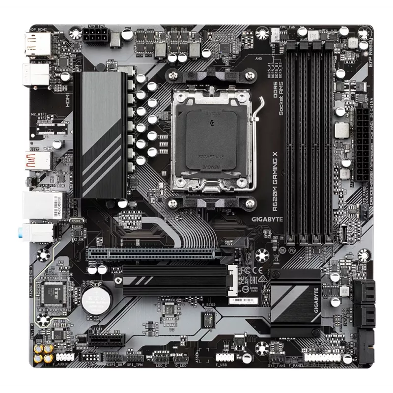 GIGABYTE A620M GAMING X mātesplate - atbalsta AMD Ryzen 8000 CPU, 8+2+1 fāžu digitālo VRM, līdz 8000MHz DDR5 (OC), 1xPCIe 4.0 M.2, GbE LAN, USB 3.2 Gen 2