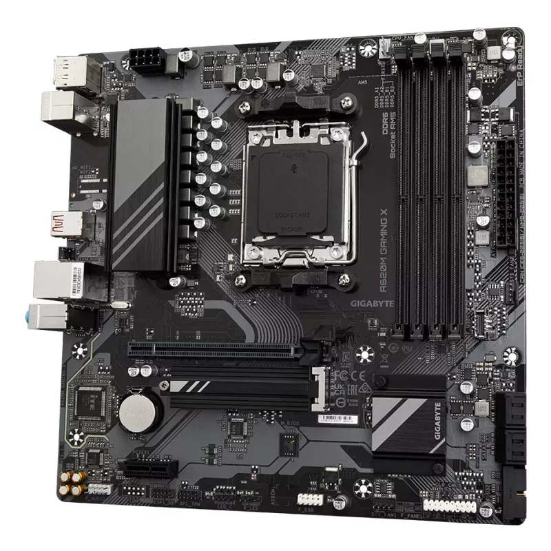 GIGABYTE A620M GAMING X mātesplate - atbalsta AMD Ryzen 8000 CPU, 8+2+1 fāžu digitālo VRM, līdz 8000MHz DDR5 (OC), 1xPCIe 4.0 M.2, GbE LAN, USB 3.2 Gen 2