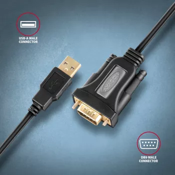 Axagon ADS-1PQN USB-A 2.0 - seriālais RS-232 DB9-M FTDI adaptera kabelis