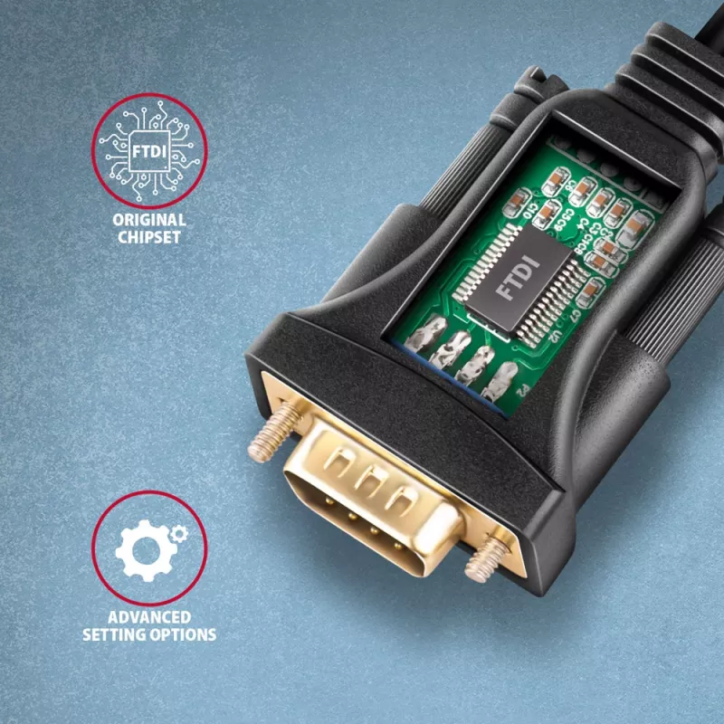 Axagon ADS-1PQN USB-A 2.0 - seriālais RS-232 DB9-M FTDI adaptera kabelis