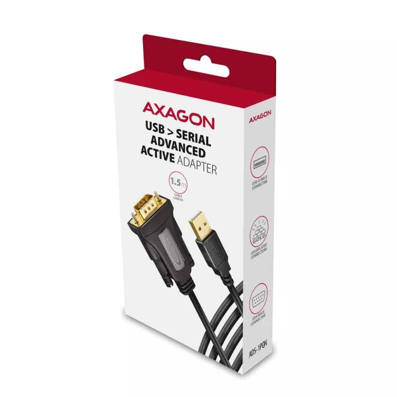 Axagon ADS-1PQN USB-A 2.0 - seriālais RS-232 DB9-M FTDI adaptera kabelis