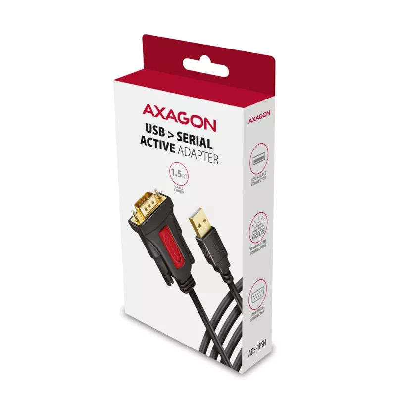 Axagon ADS-1PSN USB-A 2.0 - seriālais RS-232 DB9-M Prolific adaptera kabelis 1,5 m