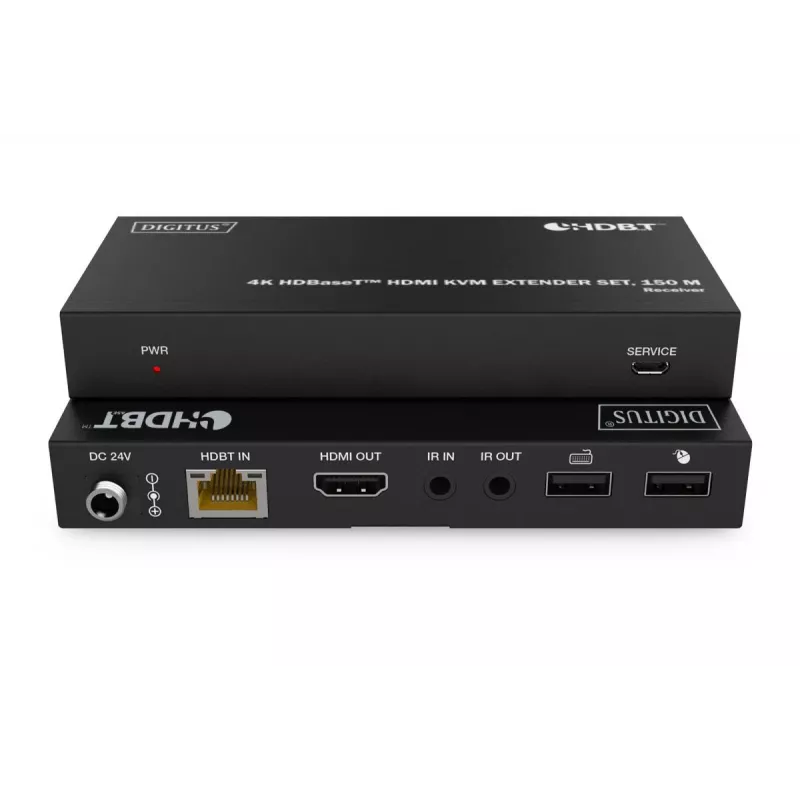 DIGITUS HDBaseT KVM pagarinātāju komplekts - 150m 4K/60Hz USB 1.1 PoC IR melns