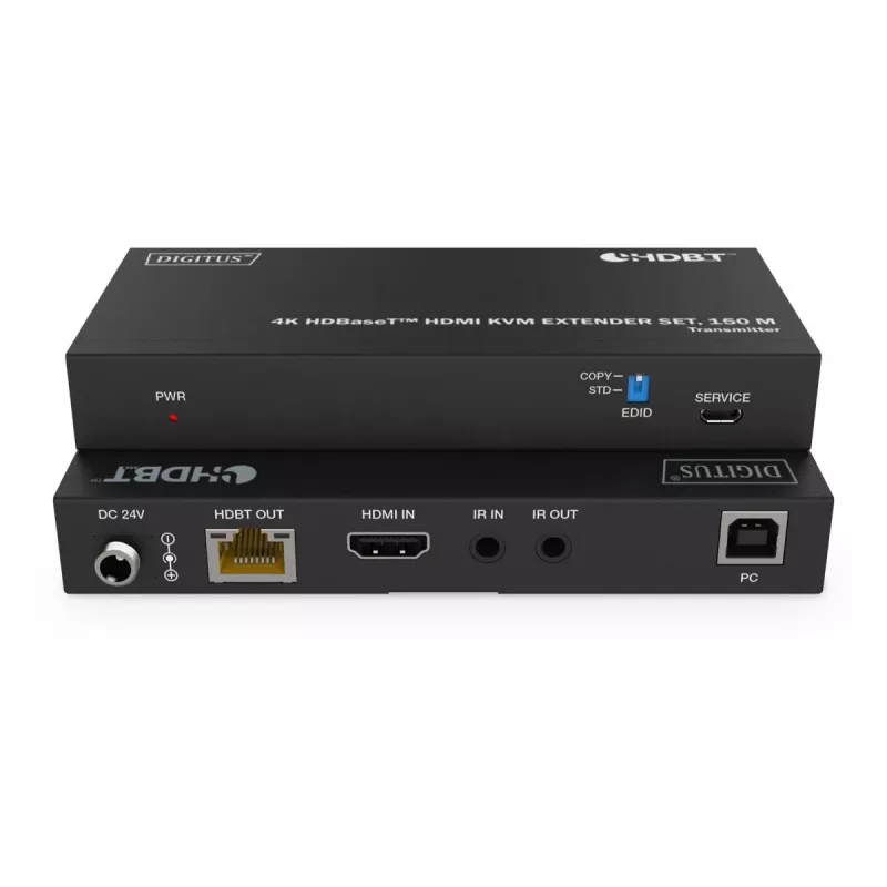 DIGITUS HDBaseT KVM pagarinātāju komplekts - 150m 4K/60Hz USB 1.1 PoC IR melns