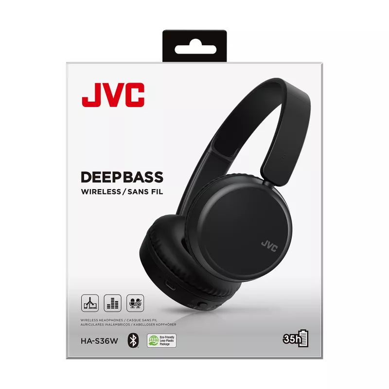 JVC Deep Bass Bluetooth On Ear Melns, bezvadu, zvani/mūzika, 20–20000 Hz, 157 g, austiņas, melnas