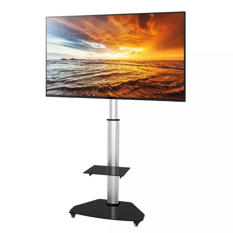 Techly grīdas statīvs ar plauktu ratiņiem TV LCD/LED/Plasma 37-70 collas sudraba