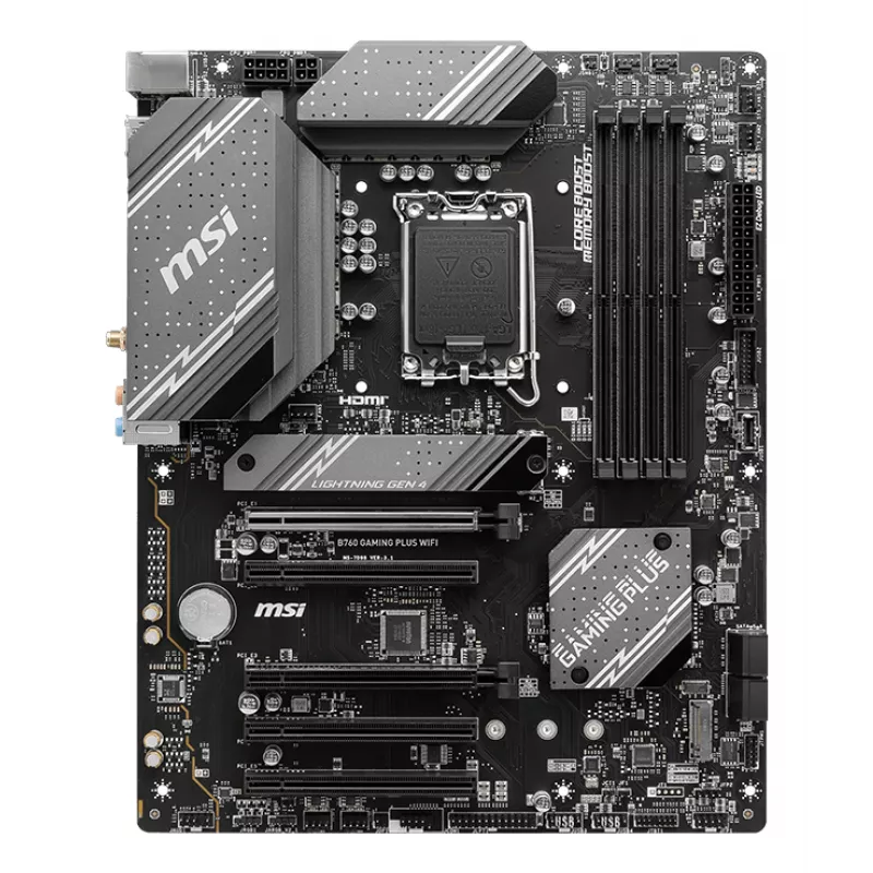 Mātesplate MSI B760 GAMING PLUS WIFI — Intel B760, LGA 1700, ATX, DDR5, 4 DIMM, Wi‑Fi 6E, 2.5Gb LAN