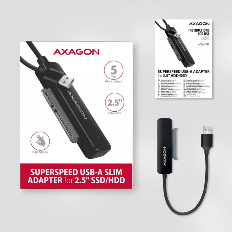 Axagon ADSA-FP2A interfeisa karte USB 3.2 Gen 1 SATA vīrišķais melns