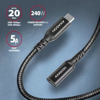 Axagon BUCM32-CF10AB SPEED+ USB-C USB 20Gbps pagarinājuma kabelis 1 m