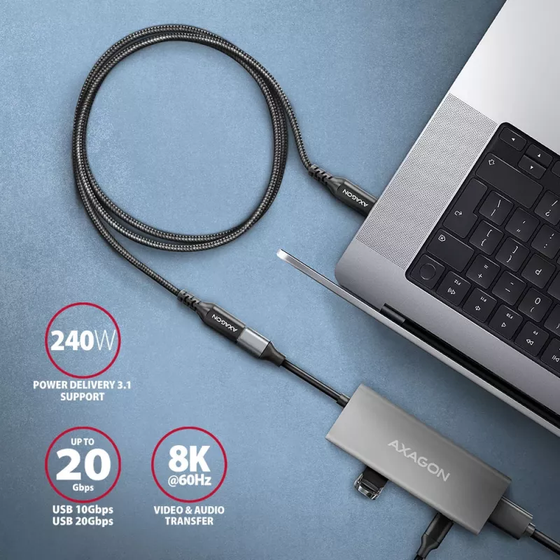 Axagon BUCM32-CF10AB SPEED+ USB-C USB 20Gbps pagarinājuma kabelis 1 m