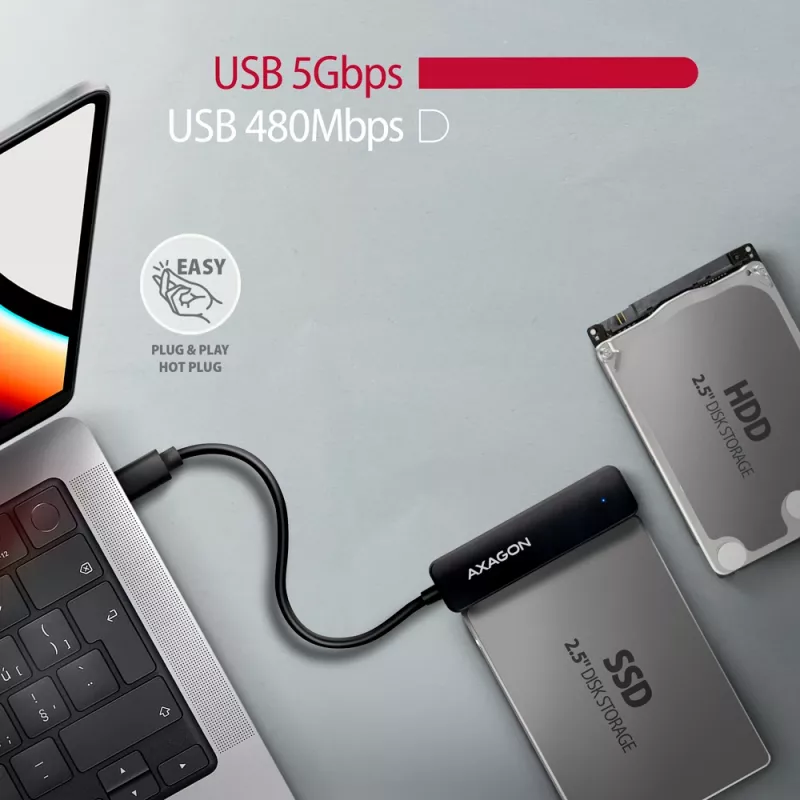Axagon ADSA-FP2C USB-C 5Gbps - SATA 6G, 2.5 inch SSD/HDD SLIM adapter - Adapter - Digitālie/datu interfeisa kartes/adapteri