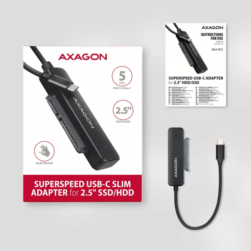 Axagon ADSA-FP2C USB-C 5Gbps - SATA 6G, 2.5 inch SSD/HDD SLIM adapter - Adapter - Digitālie/datu interfeisa kartes/adapteri