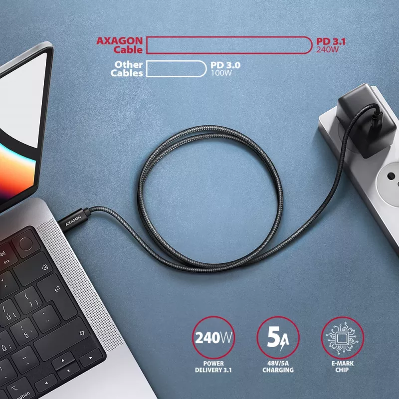 Axagon BUCM2-CM20AB Datu un uzlādes USB 480Mbps kabelis 2 m. PD 240W, 5A. Melns pīts