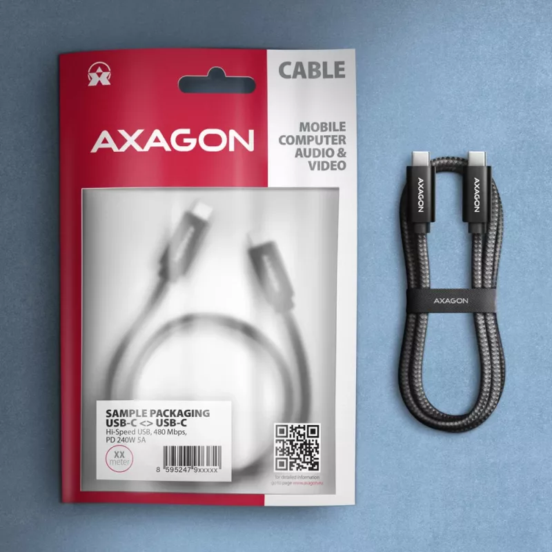 Axagon BUCM2-CM20AB Datu un uzlādes USB 480Mbps kabelis 2 m. PD 240W, 5A. Melns pīts