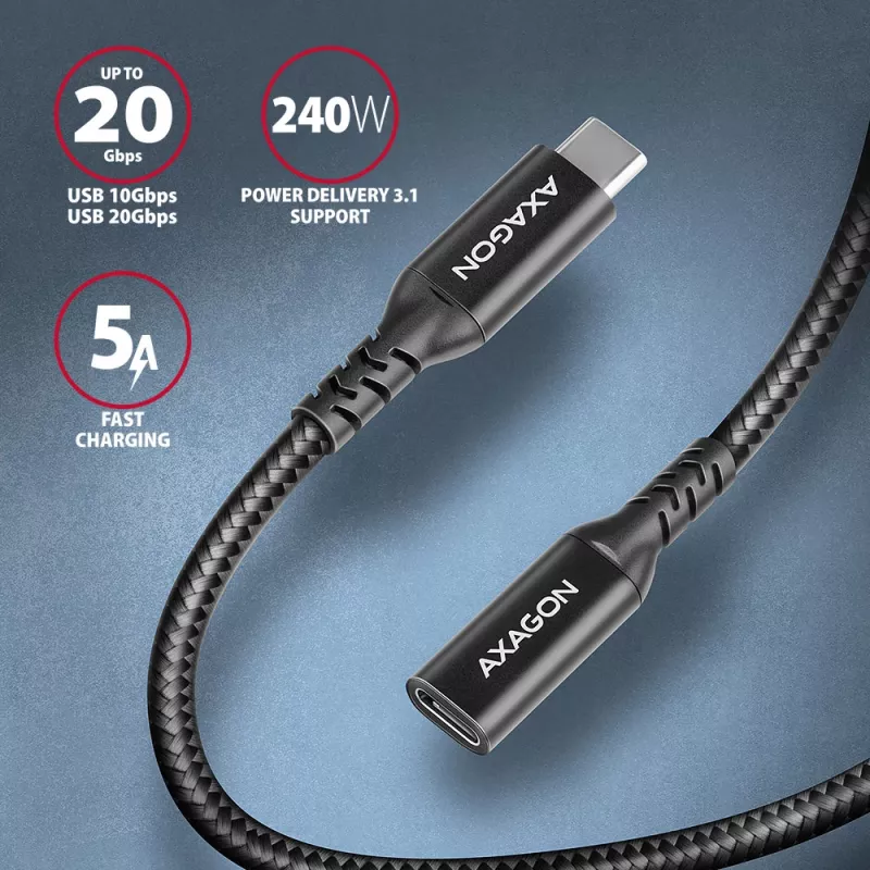 Axagon BUCM32-CF05AB SPEED+ USB-C USB 20Gbps pagarinājuma kabelis 0,5 m