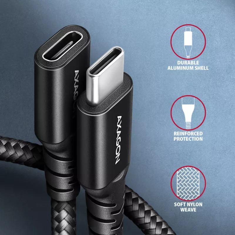 Axagon BUCM32-CF05AB SPEED+ USB-C USB 20Gbps pagarinājuma kabelis 0,5 m